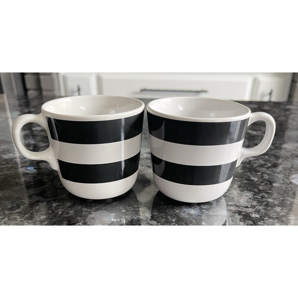 Ikea Ungdom Set Of 4 Black White Dots Stripes Ceramic Coffee Mugs READ - Picture 5 of 12